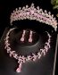 Fashion 2 Pink Crown + Necklace Ear Stitches Alloy Diamond Geometric Crown Earrings Necklace Set