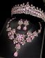 Fashion 2 Pink Crown + Necklace Ear Stitches Alloy Diamond Geometric Crown Earrings Necklace Set