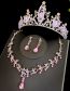 Fashion 8 Silver Purple Crown + Necklace Ear Stitches Alloy Diamond Geometric Crown Earrings Necklace Set