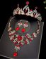 Fashion 6 Red Crown + Necklace Earpins Alloy Diamond Geometric Crown Earrings Necklace Set
