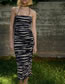 Fashion Striped Black Printed Tulle Bandeau Dress