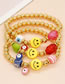 Fashion 2# Gold Plated Copper Beaded Conch Smiley Oil Drip Eye Bracelet