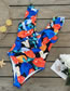 Fashion Black Red And Blue Printing + Double Flying Edge Polyester Print One-piece Swimsuit