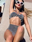 Fashion Silver Gray Polyester Lace Up High Waist Two-piece Swimsuit