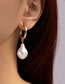 Fashion 4# Alloy Oval Pearl Hoop Earrings