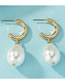 Fashion 4# Alloy Oval Pearl Hoop Earrings