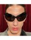 Fashion Bright Black Gray Film Metal Letter Cat-eye Oversized Frame Sunglasses