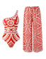 Fashion Red Trousers Polyester Printed Straight-leg Trousers