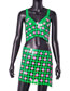 Fashion Pink And Green Color Block Sequined Tank Skirt Set