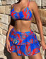 Fashion Blue Polyester Printed Two-piece Swimsuit Three-piece Set