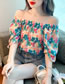 Fashion Color One Shoulder Puff Sleeve Floral Top