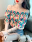 Fashion Color One Shoulder Puff Sleeve Floral Top