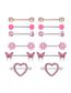 Fashion Set 6 Stainless Steel Diamond Heart Moon Snake Piercing Breast Ring Set