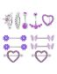 Fashion Purple Titanium Steel Diamond-studded Love Flower Moon Piercing Breast Ring Set