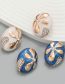 Fashion Blue Alloy Oil Drip Diamond Floral Oval Stud Earrings