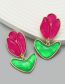 Fashion Red Green Alloy Resin Rose Stud Earrings