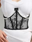 Fashion Large Flower Full Lace Corset (black) With Pearls Wide Waist Belt With Hanging Pearls In Woven Lace
