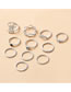 Fashion Silver Alloy Diamond Geometric Leaf Ring Set