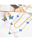 Fashion Necklace + Earrings Titanium Steel Oil Drop Butterfly Eyes Snake Bone Chain Double Layer Necklace Earrings Set