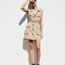 Fashion Khaki Cotton Lapel Collar Sleeveless Dress