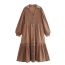 Fashion Coffee Color Polyester Lapel Pleated Dress