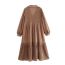 Fashion Coffee Color Polyester Lapel Pleated Dress