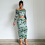 Fashion Green Polyester Printed Long Sleeve Boat Neck Top Skirt Set