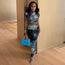 Fashion Blue Polyester Crew Neck Printed Short Sleeve Skirt Set