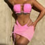 Fashion Pink Nylon Pleated Hollow-out Two-piece Swimsuit Three-piece Set