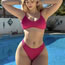 Fashion Red Polyester Ribbed U-neck Two-piece Swimsuit