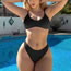 Fashion Black Polyester Ribbed U-neck Two-piece Swimsuit
