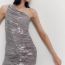 Fashion Printing Mesh-print One-shoulder Pleated Dress