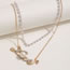 Fashion 2# Geometric Pearl Chain Diamond Letter Double Layer Necklace