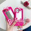 Fashion Rose Red Mirror Barbie + Hair Ball Tpu Barbie Print Iphone Case + Fur Ball Phone Chain