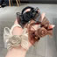 Fashion Beige Fabric Floral Mesh Bow Pleated Scrunchie