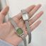 Fashion Silvery Green Stainless Steel Polygon Dial Watch (with Battery)