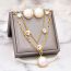 Fashion Necklace + Earrings Titanium Steel Pearl Round Heart Crystal Double Layer Necklace Earrings Set