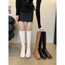Fashion Long Milk Tea Color Chunky Heel Square Toe Tall Soft Sole Rider Boots