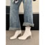 Fashion White Single Square Toe Chunky High Heel Moccasin Boots