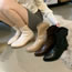 Fashion Brown Long Chunky Heel Pointed Toe Ankle Boots