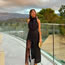 Fashion Black Linen Tassel Slit Skirt
