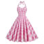 Fashion Pink And White Plaid Cotton Check Halter Neck Tie Dress