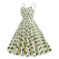 Fashion Apricot Base Green Wave Dots Cotton Polka-dot Swing Dress