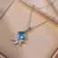 Fashion Sapphire Suit Titanium Steel Square Diamond Flower Necklace Earrings Ring Set