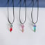 Fashion Blue Red Hexagon Leather String Necklace Gradient Glass Hexagon Necklace
