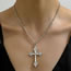 Fashion Silver Metal Diamond Cross Necklace