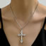 Fashion Silver Metal Diamond Cross Necklace