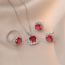 Fashion Red Gem Set Titanium Steel Diamond Square Necklace Earrings Stud Ring Set