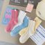 Fashion Beige Contrasting Color Cloth Label Stacked Socks Mid-calf Socks