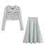 Fashion Light Green Woven Crewneck Button-up Jacket And Skirt Set